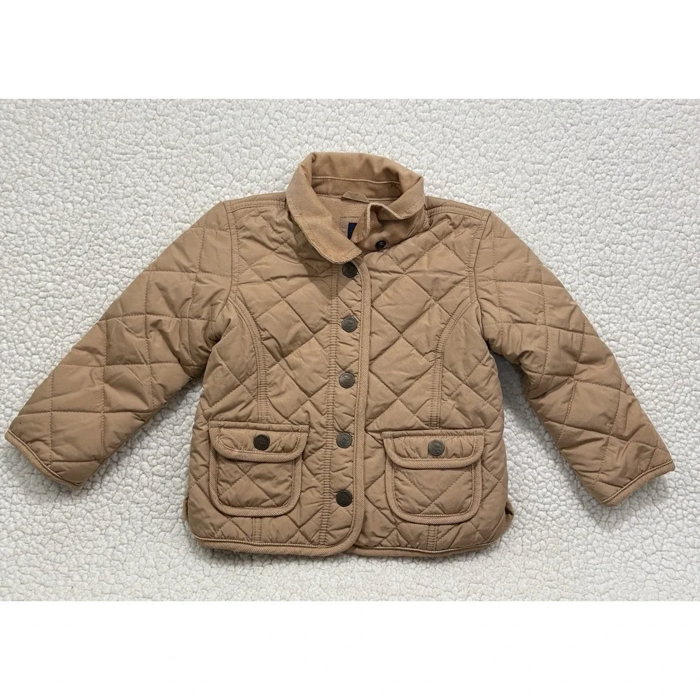 Baby Gap Quilted Corduroy Trim Barn Jacket Toddler Size 4T Tan Camel Girl Chore